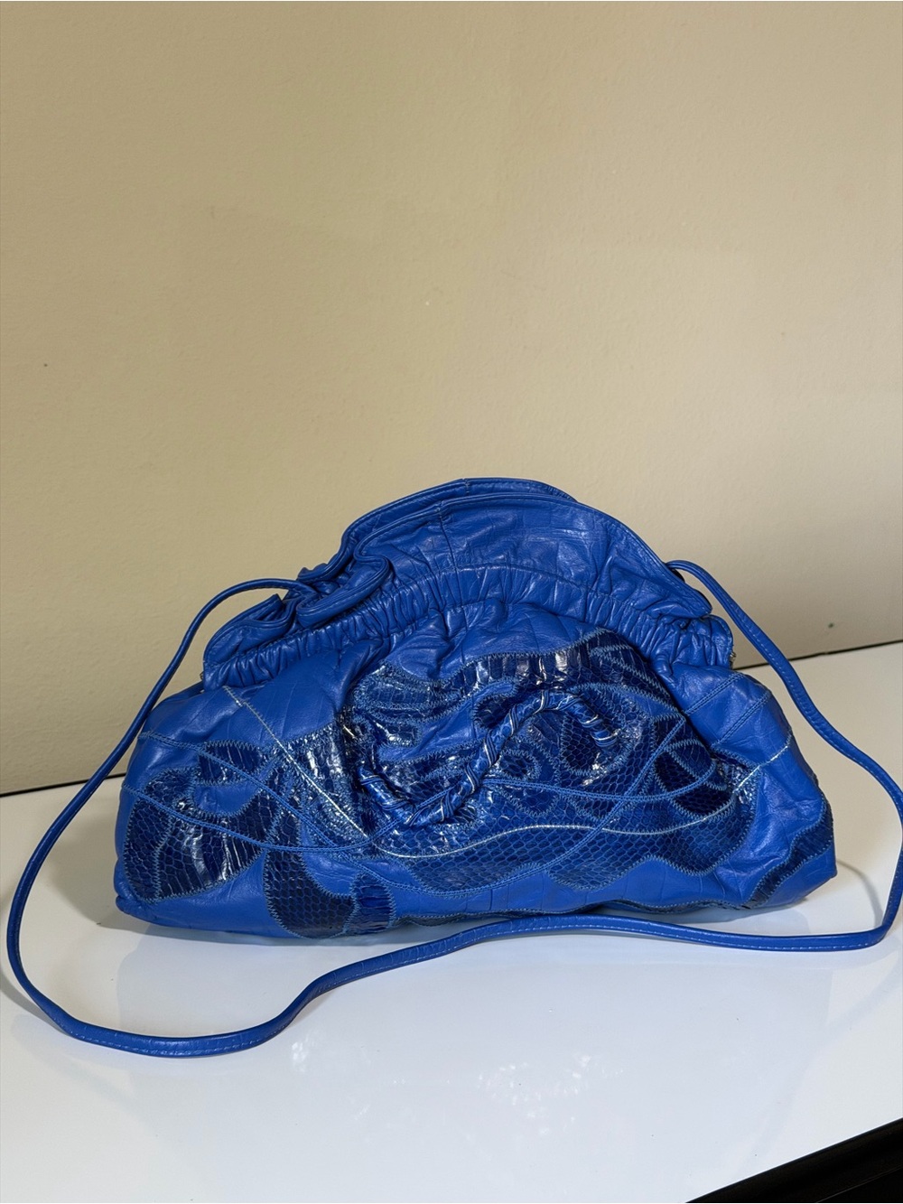 Vintage Blue Leather Shoulder Bag
